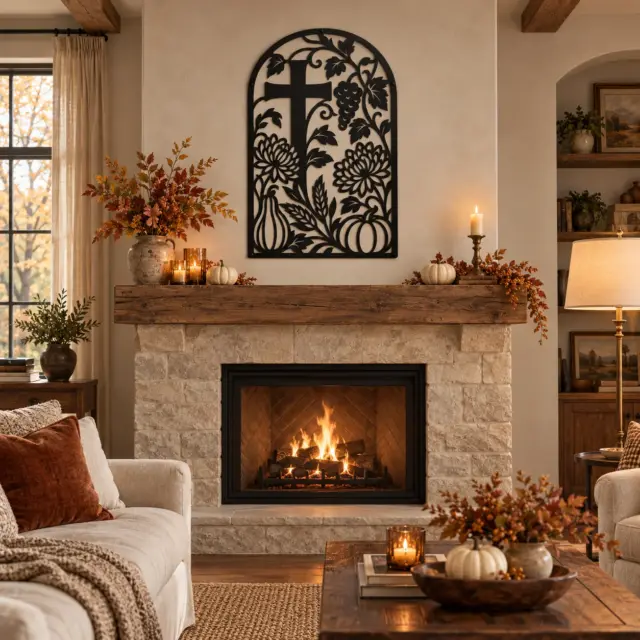 Autumn Cross steel wall art in black