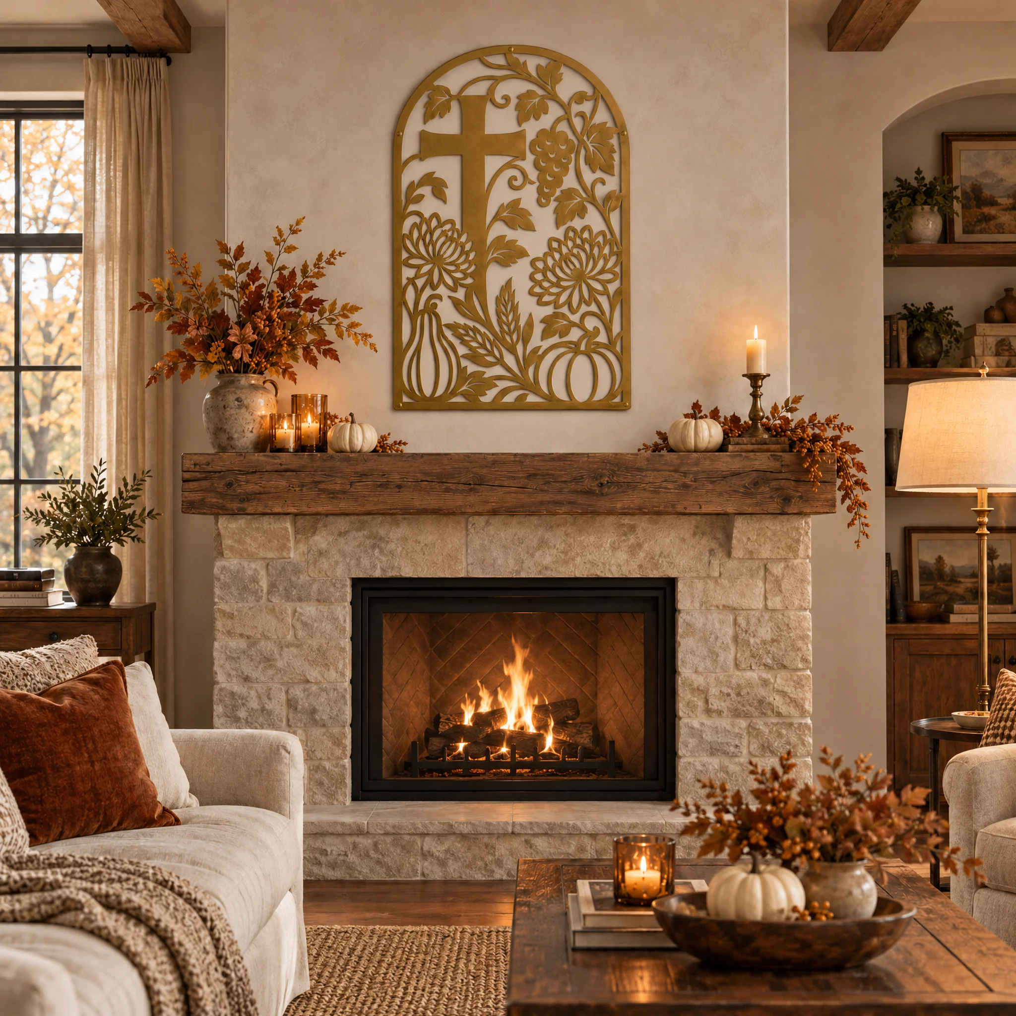 Autumn Cross steel wall art in gold