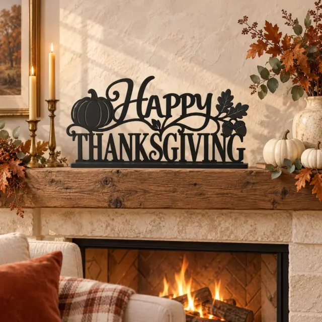 Happy Thanksgiving tabletop sign in black