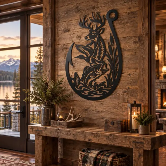 Hooked on the Wild steel wall art in black