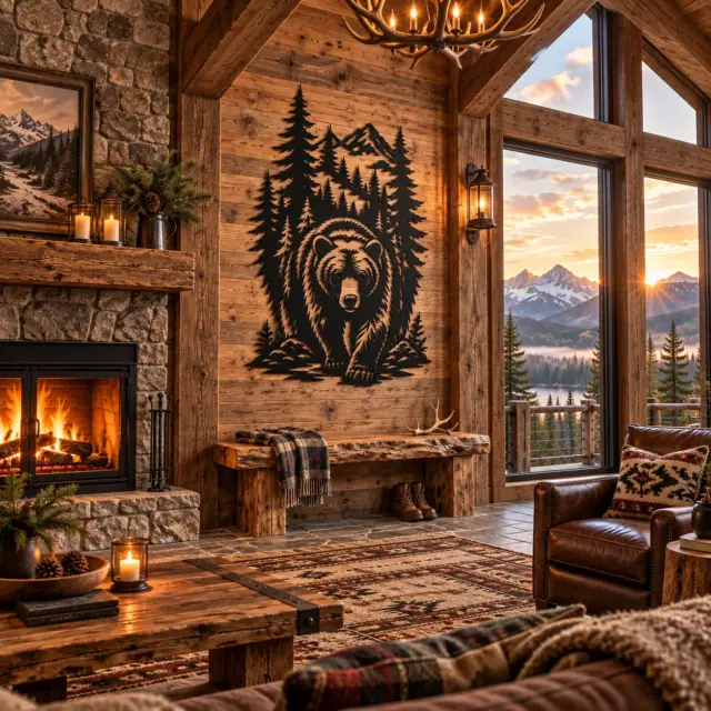 Ironwood King grizzly bear steel wall art in black