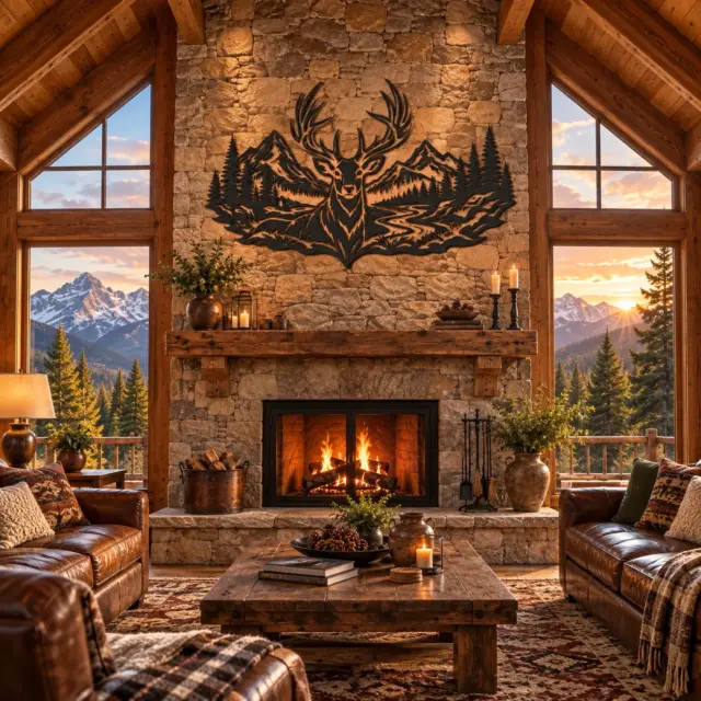 Mountain Stag steel wall art in black