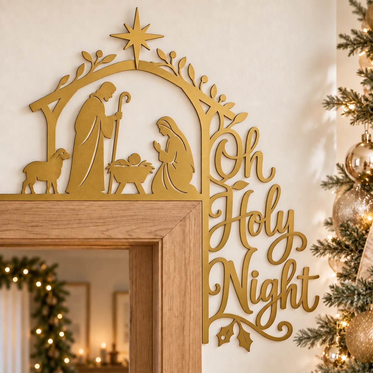 Oh Holy Night corner topper in gold
