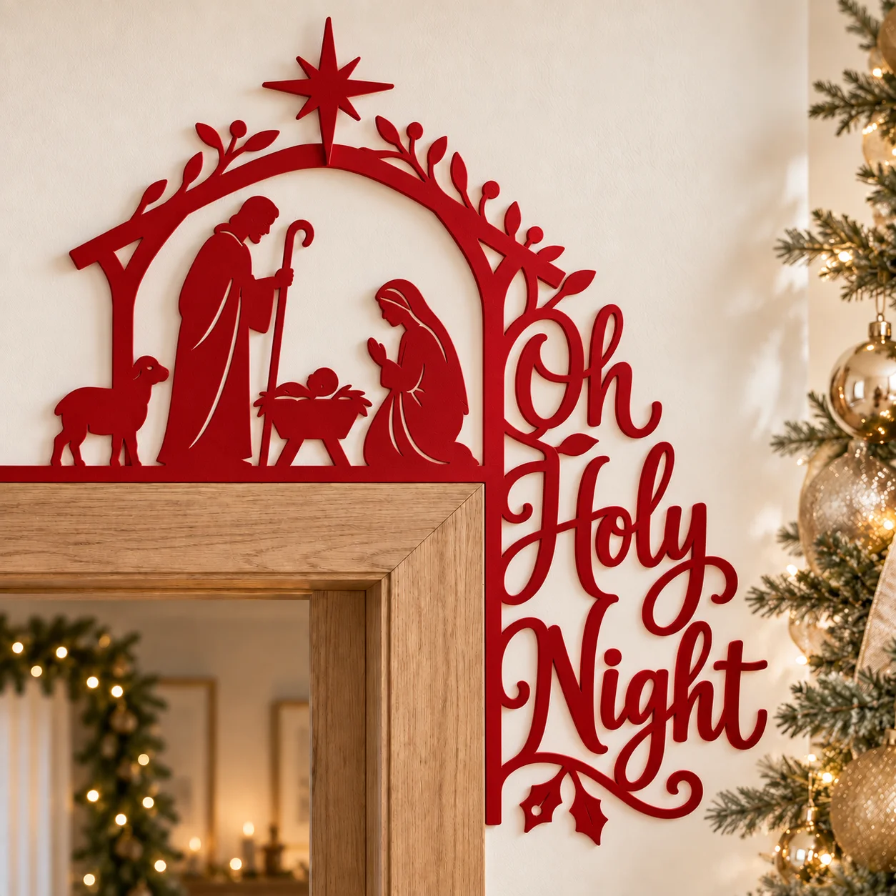 Oh Holy Night corner topper in red